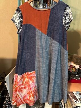 Handmade Colorblock Multimedia Casual Swing Dress